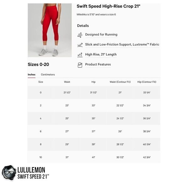 LULULEMON SWIFT SPEED HIGH-RISE 21” CROP DARK RED PETITE WOMEN’S SIZE 8 LEGGINGS - Picture 15 of 16